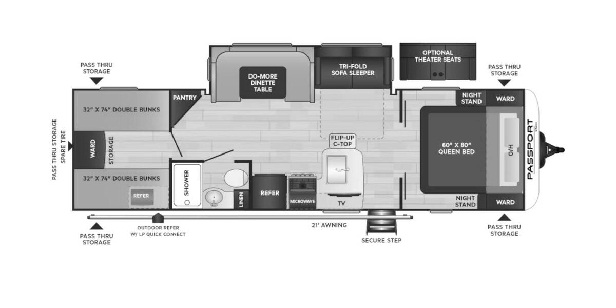 2024 Keystone Passport SL 282QB Travel Trailer at Tonies RV STOCK# 0127 Floor plan Layout Photo